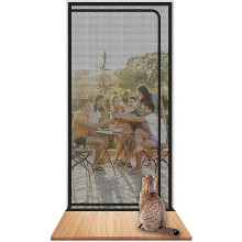 (Fits Door Size-100x210cm, Black) Reinforced Cat Screen Door Heavy Duty Pet-Proof Screen with Zipper White Prevents Pets from Running Out