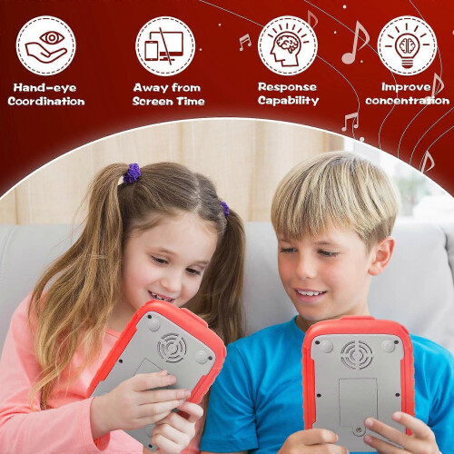 (red) Rhythm Game Machine, Quick Push Pop Game Pops it Game Handheld Puzzle Game Machine with Music & Light 1
