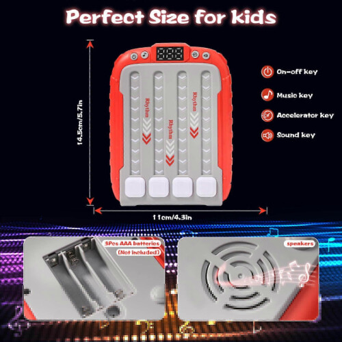 (red) Rhythm Game Machine, Quick Push Pop Game Pops it Game Handheld Puzzle Game Machine with Music & Light 2