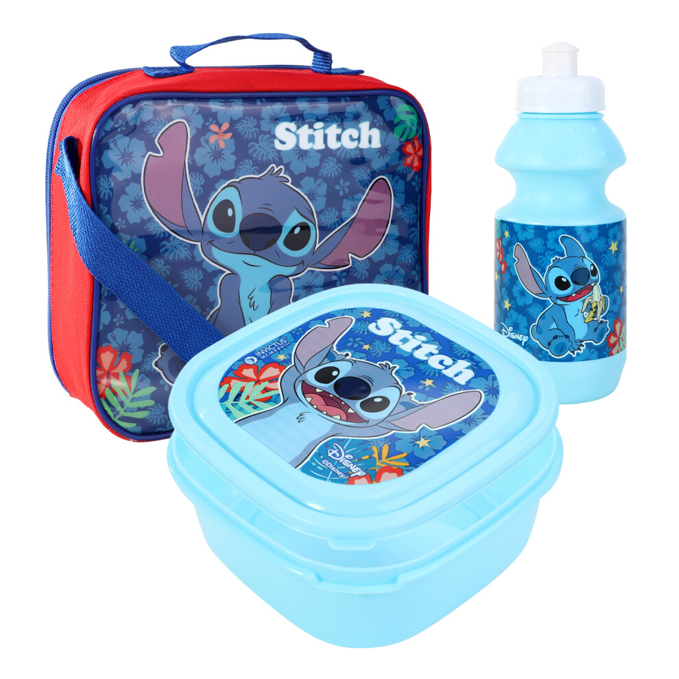 Disney Stitch Insulated 3 Piece Lunch Bag, Sandwich Box & Bottle Set Blue