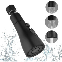 Black 3-mode kitchen tap sprayer with 360 swivel adapter (black)
