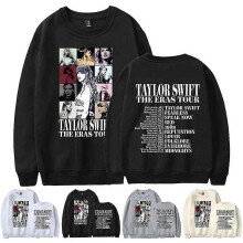 (L, Black) Swift The Eras Print Unisex Sweatshirt Sleeve Crewneck Casual Loose Pulr Tops Fans For Men Women