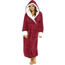 (4XL, Red) Women Fleece Bathrobe Soft Ing Gown Hooded Fluffy Towling Bath Robe
