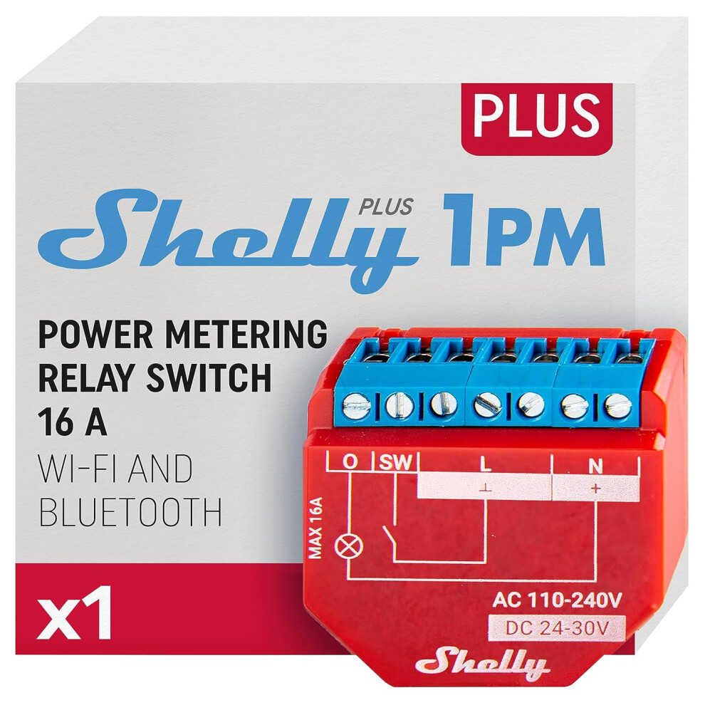 Shelly Plus 1Pm | Wlan & Bluetooth Relay Switch With Power Metering | Home Automation Smart Home | Works With Alexa & Google Home 8000000001436