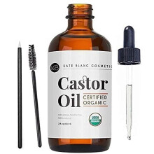 Castor Oil (2oz), USDA Certified Organic, 100% Pure, Cold Pressed, Hexane Free Stimulate Growth for Eyelashes, Eyebrows, Hair. Skin Moisturizer & Hair