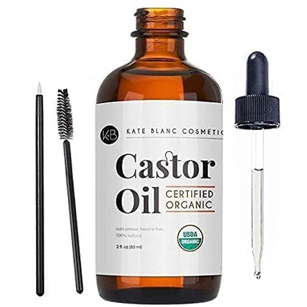 Castor Oil (2oz), USDA Certified Organic, 100% Pure, Cold Pressed, Hexane Free Stimulate Growth for Eyelashes, Eyebrows, Hair. Skin Moisturizer & Hair