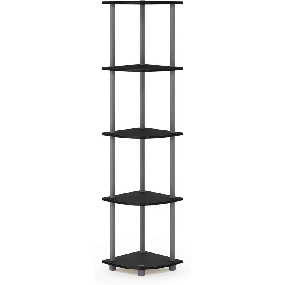 Furinno Turn-N-Tube 5 Tier Corner Display Rack Multipurpose Shelving Unit, Black/Grey