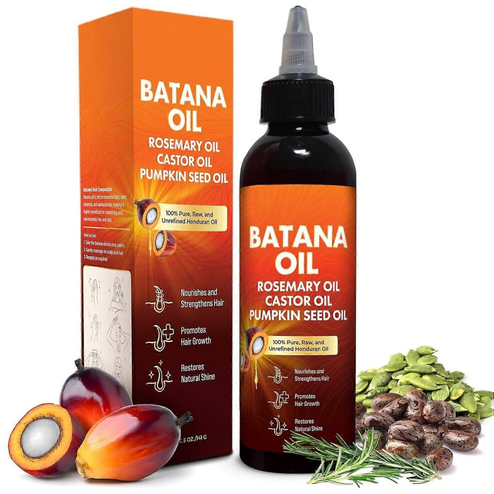 (3pcs) Batana Oil for Hair Growth, 4-in-1 Pure & Unrefined Honduran Oil with Rosemary, Castor, Pumpkin Seed Oil, Nourishes, Strengthens, Promotes Healthy Hai