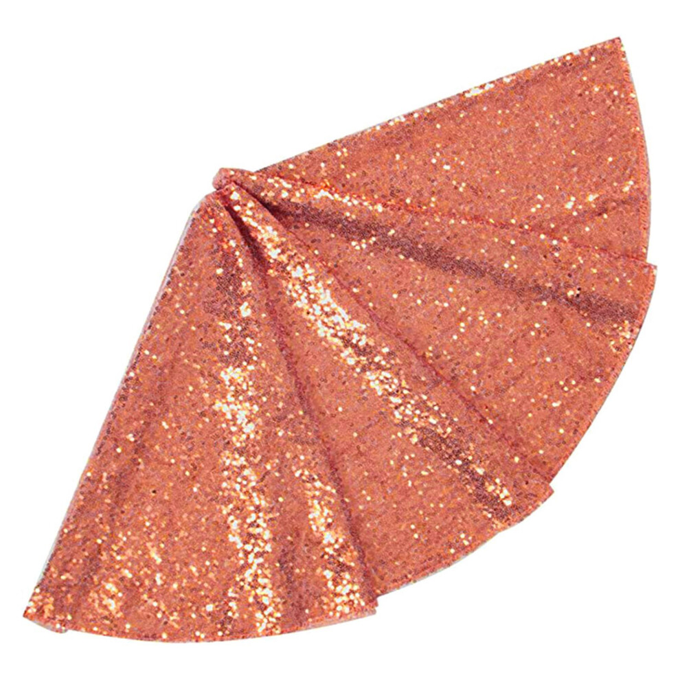 (Rose Gold, 90 cm) Haloppe Christmas Tree Skirt Vibrant Color Elegant Shiny Sequins Xmas Tree Mat for Festive Home-image-OPC-PFW92HD-NEW