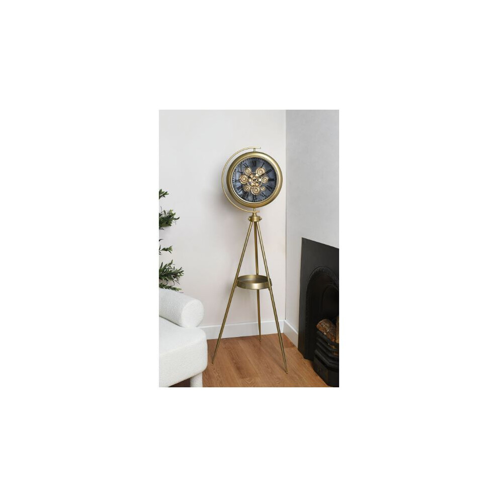 New Tripod Floor Clock with Used As a Clock and Side Table - Brass
