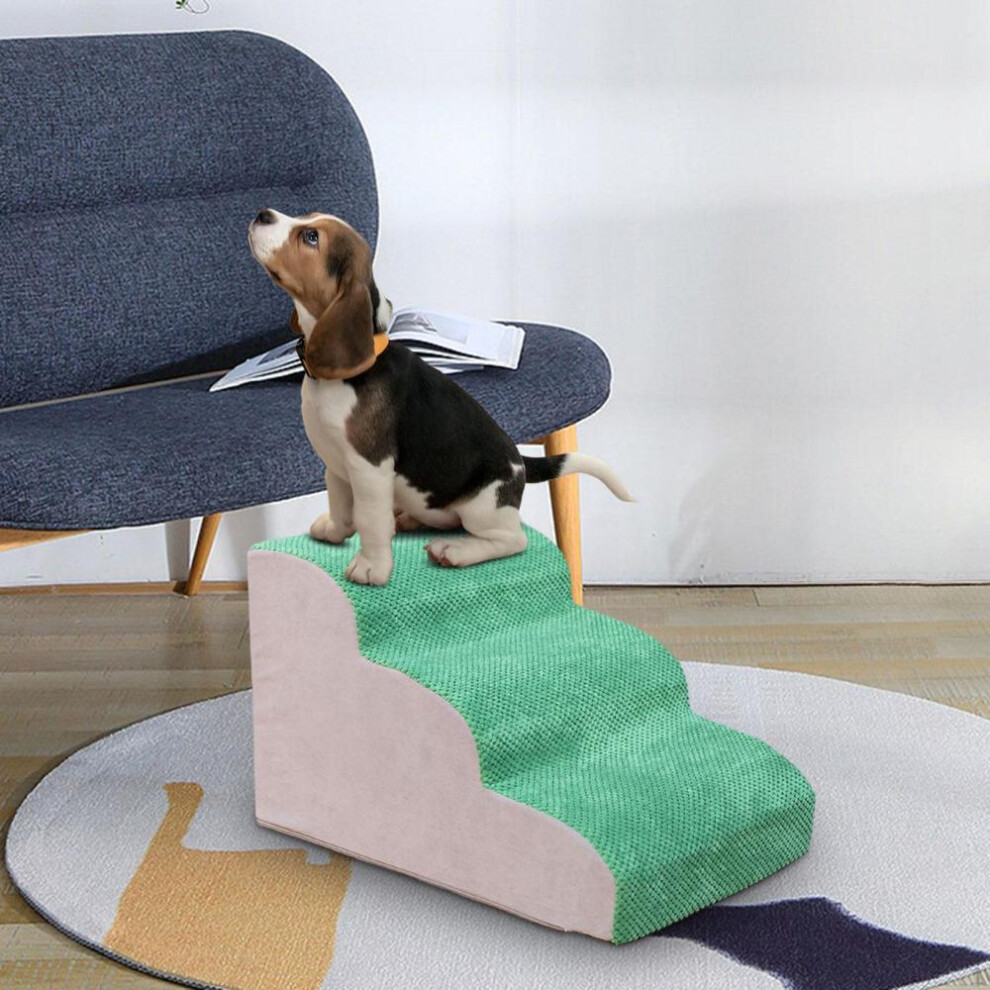 (as the picture, S Green) 3 Steps Dog Stairs Cat Ladder Non Slip Portable Soft Removable Cover Breathable Puppy Ramp