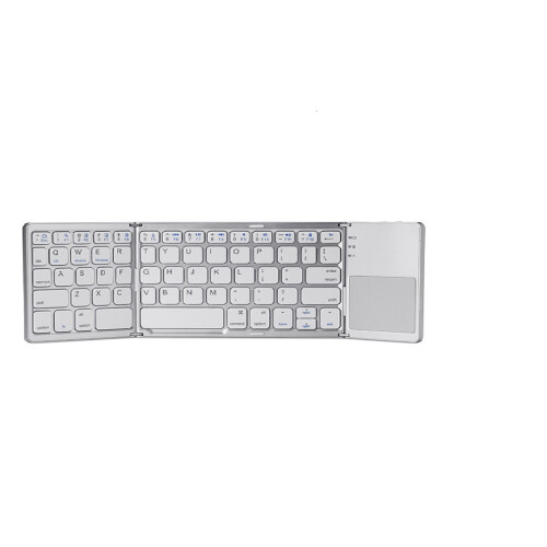 (White) Foldable Wireless Keyboard Ultra Slim Touchpad Bluetooth Keyboard Rechargeable Folding Keyboard for Tablet Laptop