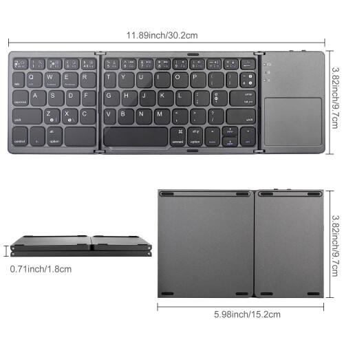 (White) Foldable Wireless Keyboard Ultra Slim Touchpad Bluetooth Keyboard Rechargeable Folding Keyboard for Tablet Laptop 1