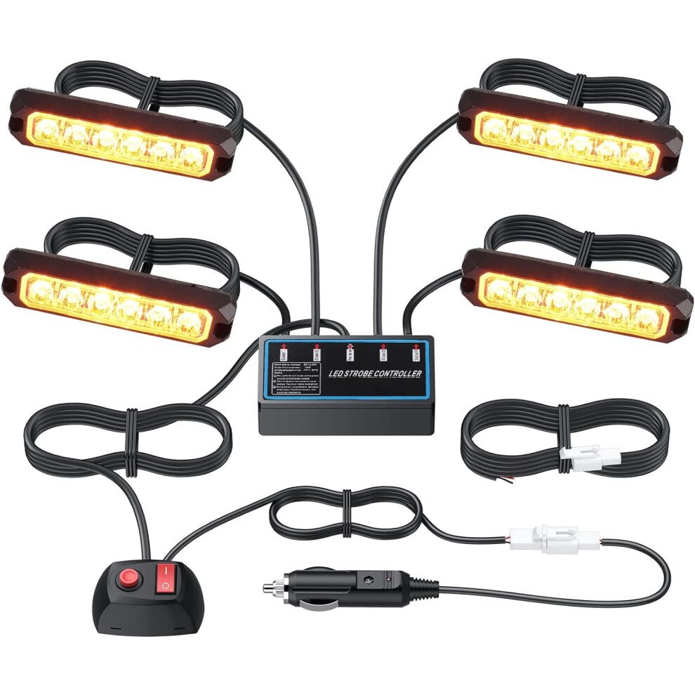EYPINS 4 Pcs Led Car Strobe Warning Lights,6 LEDs Emergency IP65 Flashing Recovery Warning Strobe Light Beacon for 6W Truck Car 12/24v with 1.2m-image-OPC-PFW9GQK-NEW