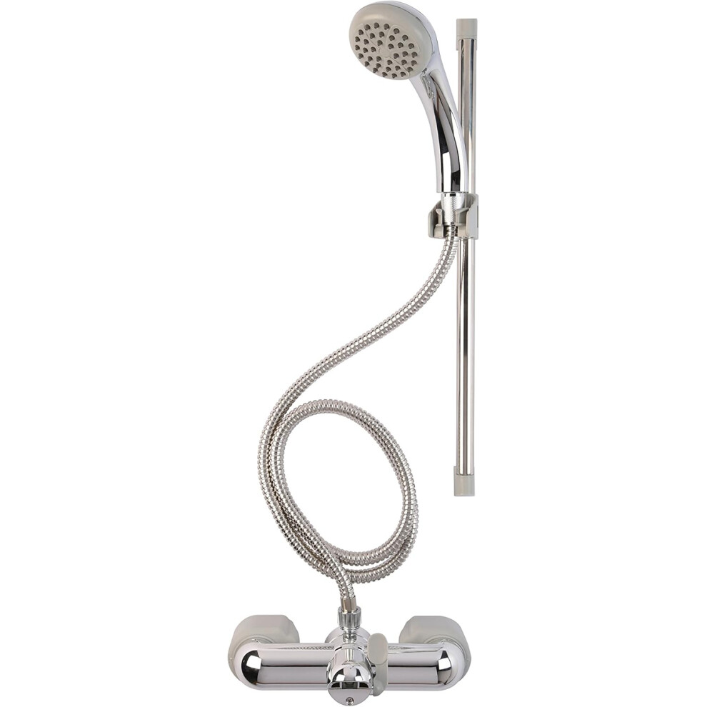 Croydex Bar Mixer Shower Set With 1500Mm Flexi-Tube Hose, One Function Shower Head, Riser Rail, Easy Installation 8000000002143