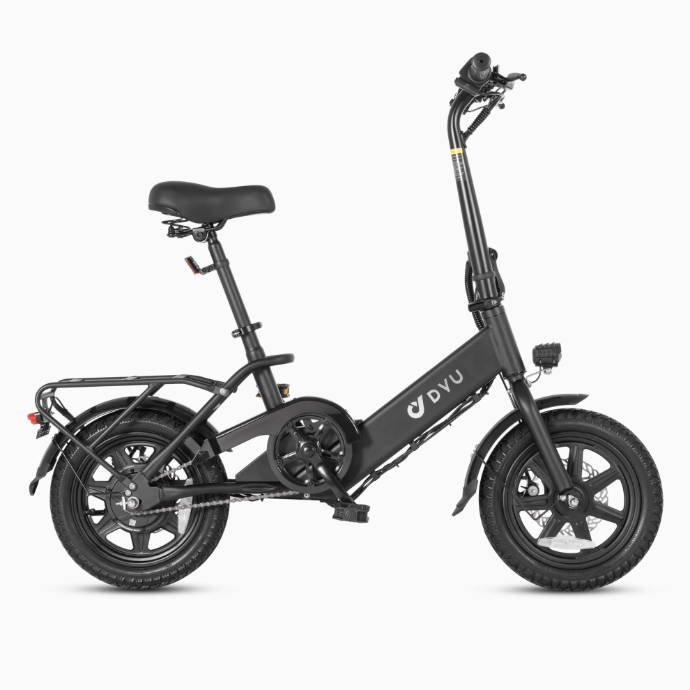 DYU Electric Bike, 14" City Foldable Electric Bicycle, Mini E-Bike with Rear Shelf, 36V 7.5AH Battery, 250W Motor, Pedal Assist, Dual Disc Brakes