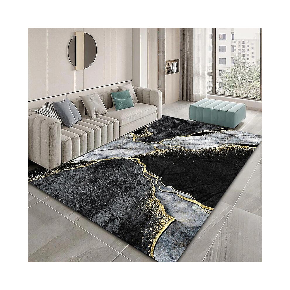 (02, 80x120cm 32x47inch) Black Gold Marble Carpet For Living Room Luxury Home Decoration Sofa Table Large Area Rugs Non-slip Floor Mat Entrance Door Mat
