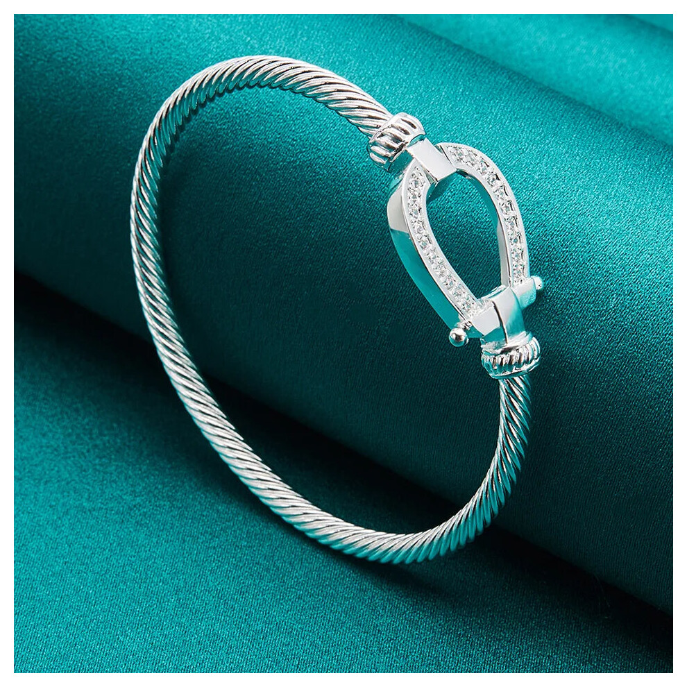 925 Sterling Silver Horseshoe Buckle Bangle For Women