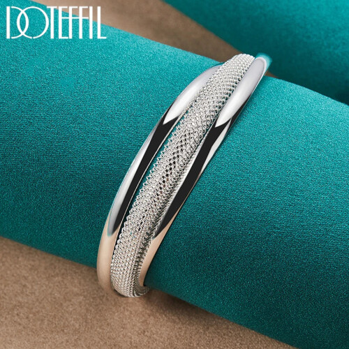 925 Sterling Silver Large Reticulated Smooth Unisex Bangle Bracelet 2