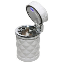 Cinzeiro de carro LED portátil com tampa e luz LED, suporte de ventilação com padrão de diamante para universal, branco