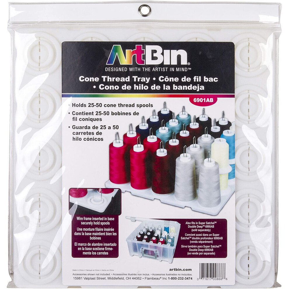 ArtBin 6901AB Cone Thread Tray Sewing & Embroidery Serger Cone Thread Spool Assortment Organizer Super Satchel System Accessory Up To 25 Traditiona