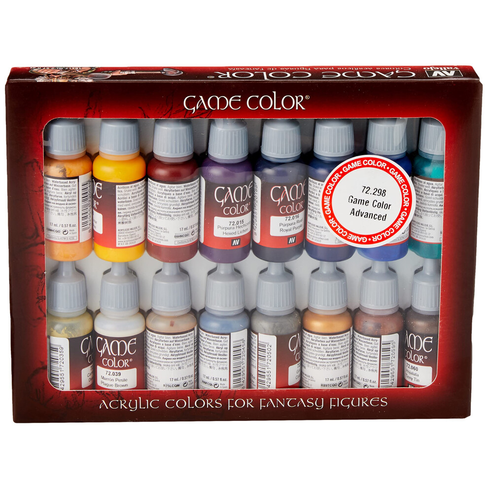 Vallejo Acrylicos Game Color Advanced Set  Model Color Paint Set  1/2 Fl. Oz. Bottles  16 Colors