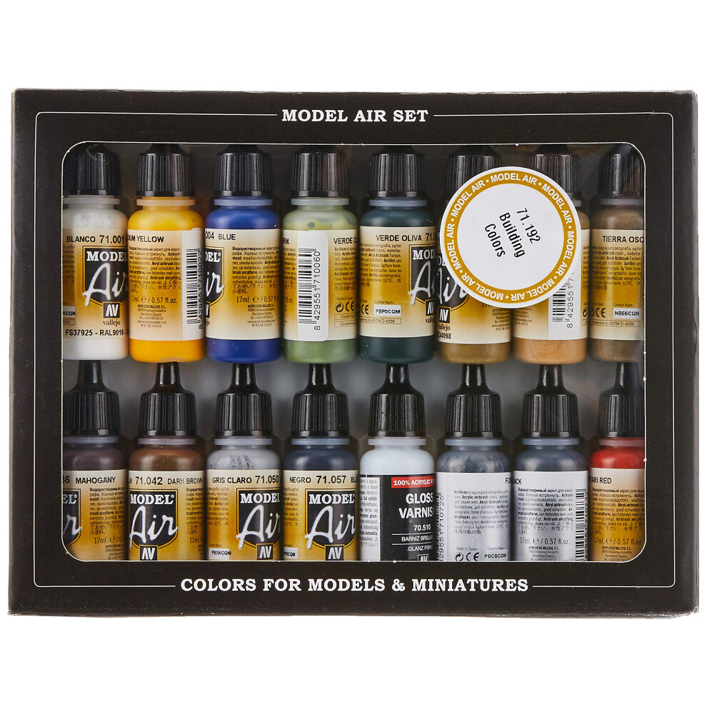 Vallejo Watercolor Building Set Model Air Paint  17ml (Pack of 16)  Blue