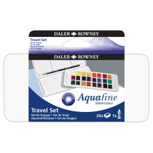 Daler-Rowney Aquafine Half Pan Aquarell-Set, 24-farbiges Half-Pan-Reiseset mit Pinsel