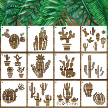 12 buca?i ?ablon de cactus pentru pictura ?ablon de cactus tropical ?ablon reutilizabil de cactus de vara pentru copii Cinco De Mayo Caiet de art