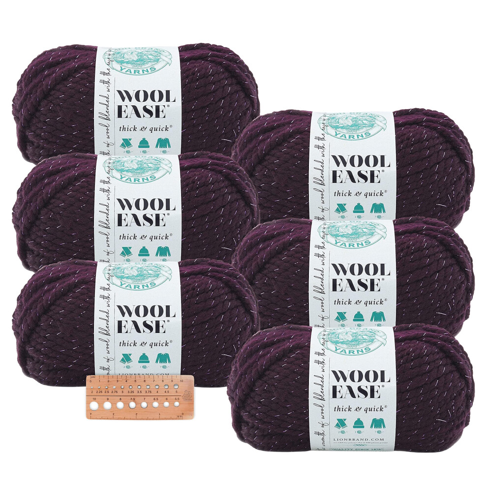 Lion Brand Yarn Wool-Ease Thick & Quick - Tweed  Flecks  Metallics - 6 Pack with Needle Gauge - 640-305 (Galaxy)