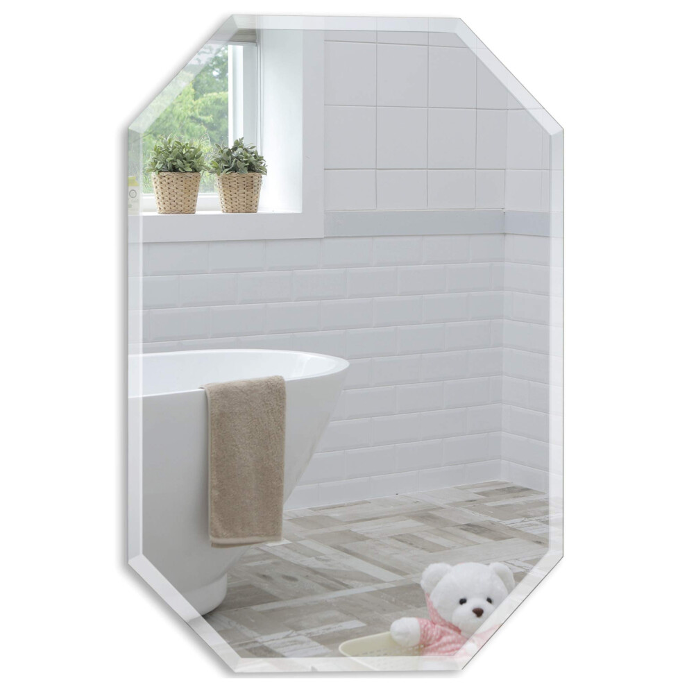 Neue Design Mood Octagonal Bathroom Mirror Wall Mounted  (16 X 20 Inch) Frameless Modern & Stylish Design with Contemporary Bevelled Edges-image-OPC-PFWBCVJ-NEW