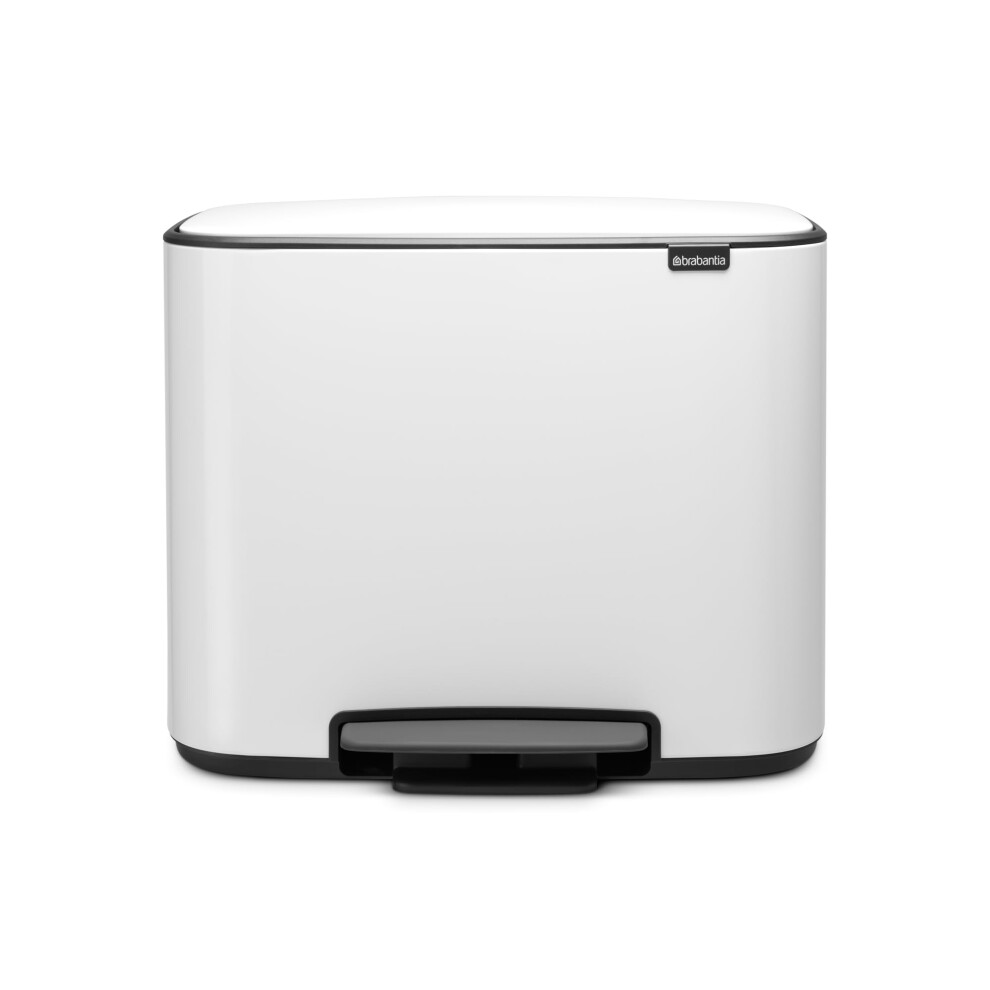Brabantia Bo Step-On Pedal Trash Can - 3 + 6 Gal Inner Buckets (White) Waste/Recycling Garbage Can Removable Compartments + Free Bags White