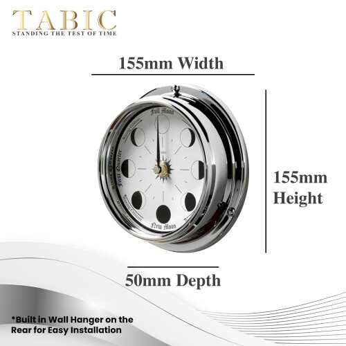 Tabic Handmade Chrome Moon Phase Clock in Solid Brass case - Elegant Full Moon Wall Clock with white dial  Perfect Decorations and Gift 2