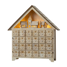 glitzhome Handcrafted Countdown to Christmas Wooden House Advent Calendar with Drawers Led Lights