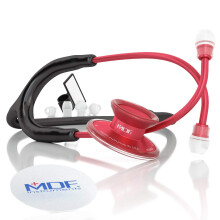 MDF Acoustica Lightweight Stethoscope for Doctors  Nurses  Students  Home Health Use  Adult  Dual Head  Black Tube  Red Chestpiece-Headset  MDF747XPR1