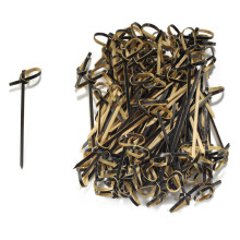 BambooMN 3.5"" Bamboo Black Knotted Knot Skewers Picks for Cocktails and Hors' D'oeuvres Party Supplies 100 Pieces