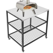 Outdoor Pizza Oven Stand Grill Cart Table Pizza Oven Trolley Stand Stainless Steel Table on Wheels Dining Food Prep Table BBQ Grill Stand for Kitchen