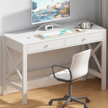 ChooChoo Computer Desk Study for Home Office  Modern Simple 40 Inches White Desk with Drawers  Makeup Vanity Console Table