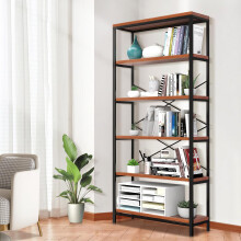 Himimi 6 Tier Industrial Bookshelf Vintage Standing Storage Shelf Display Shelving Units Tall Bookcase Industrial Metal Book Shelves for Living Ro