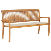 vidaXL Stapelbare Gartenbank mit Auflage 159 cm Massivholz Teak