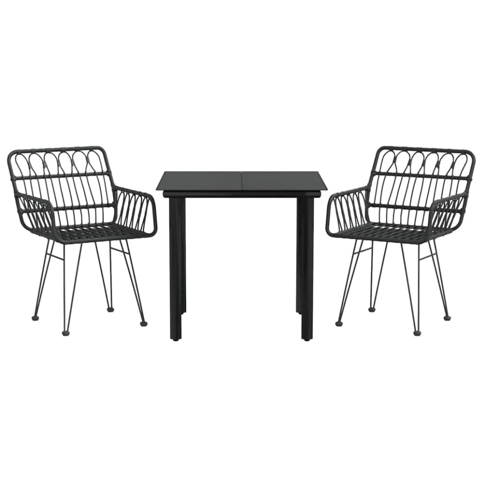 Vidaxl 3 Piece Patio Dining Set With Pe Rattan Chairs And Tempered Glass Table - Black