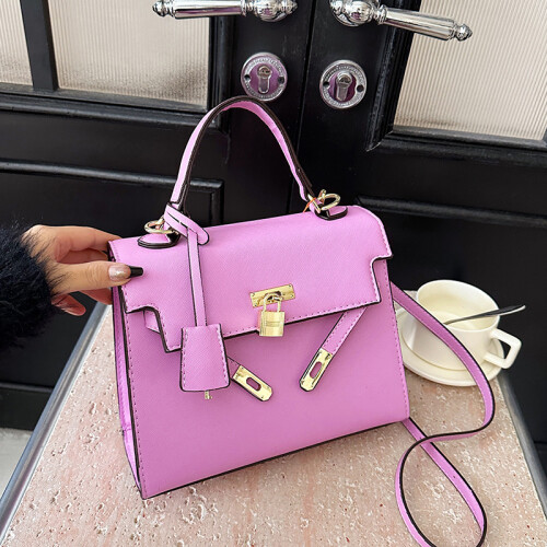 (Purple) Stylish Contrast Color Crossbody Bag Handheld Kelly Bag