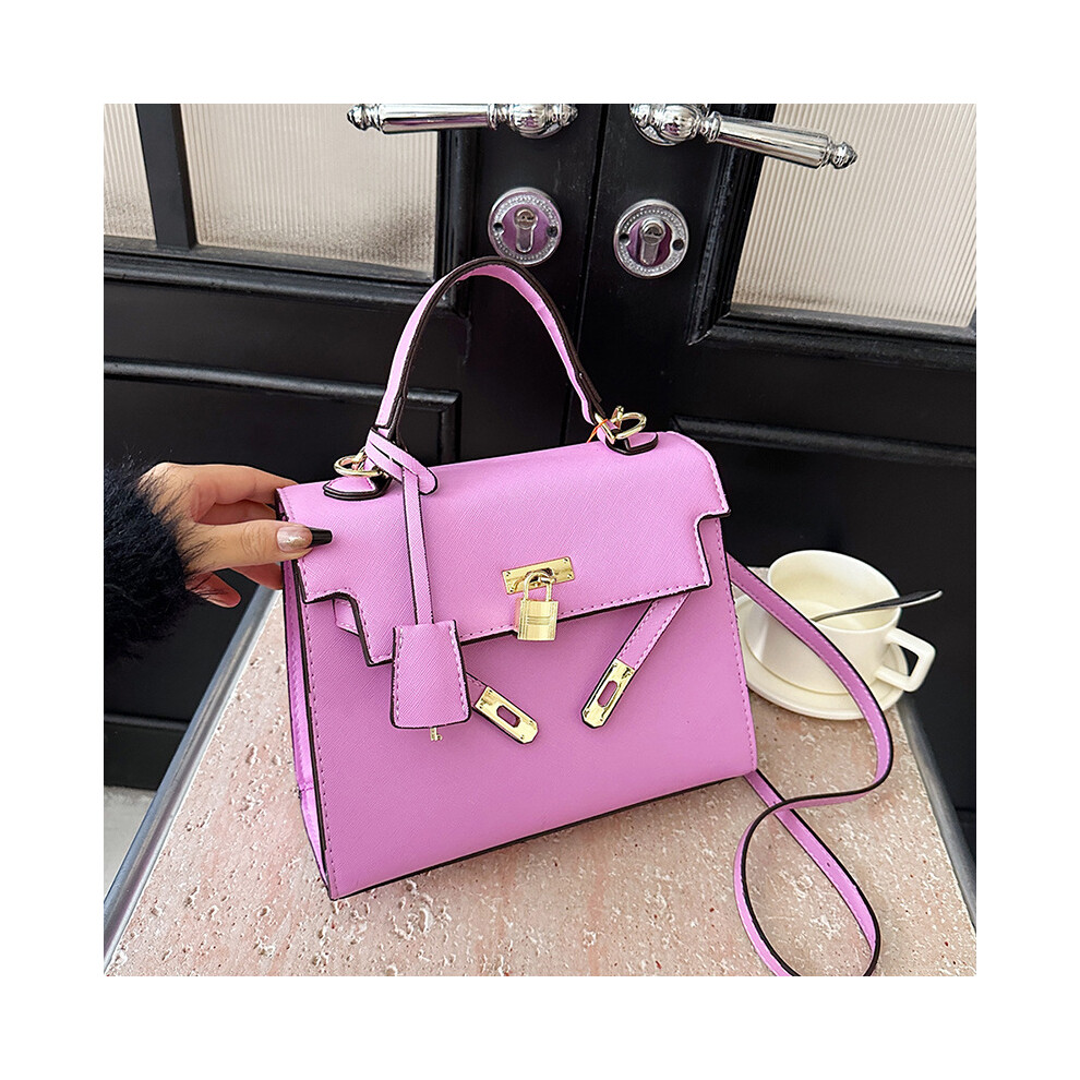 (Purple) Stylish Contrast Color Crossbody Bag Handheld Kelly Bag Black