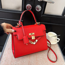 (Red) Stylish Contrast Color Crossbody Bag Handheld Kelly Bag