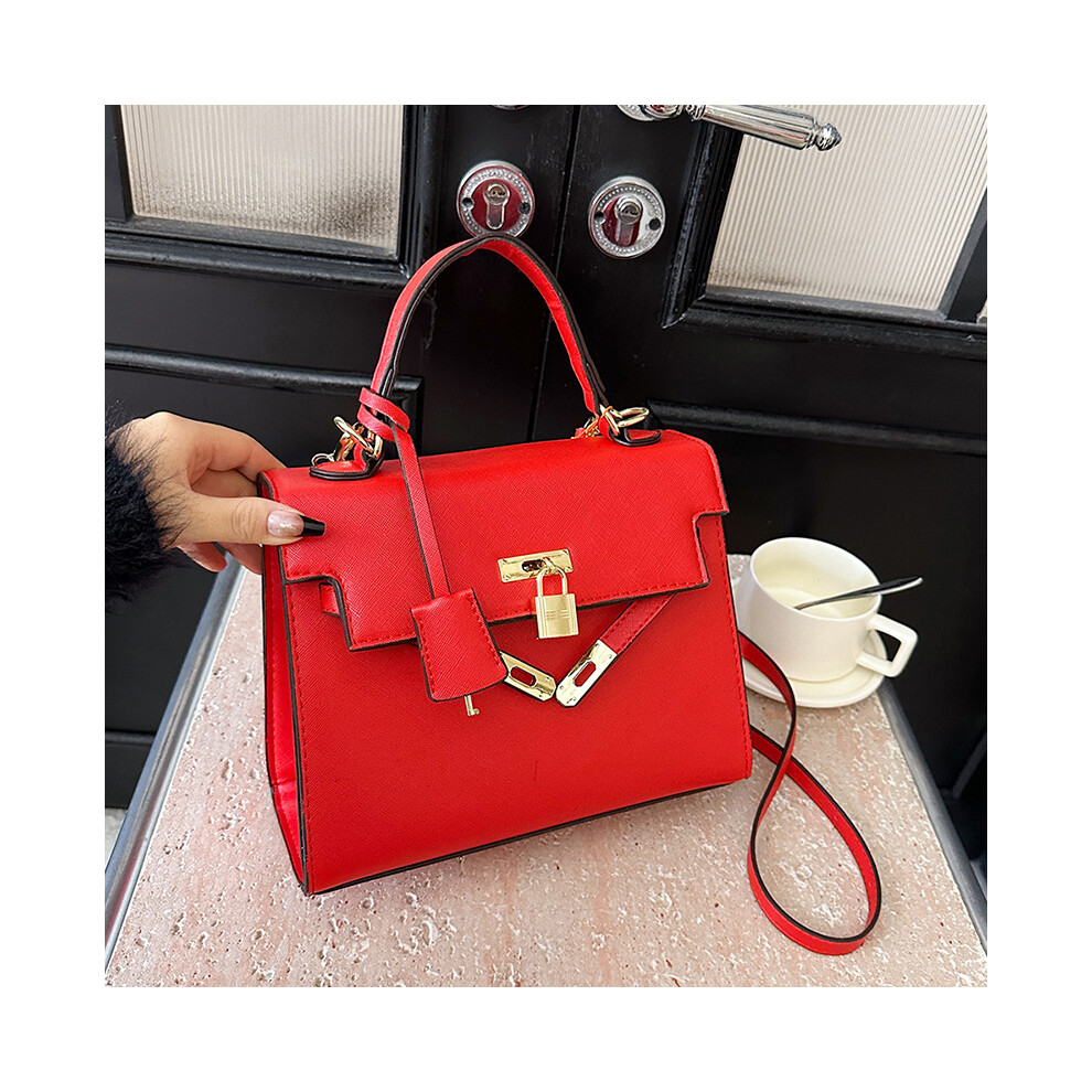 (Red) Stylish Contrast Color Crossbody Bag Handheld Kelly Bag Black