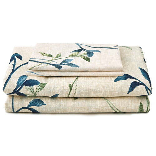 JSD Leaves Printed Sheet Set Queen  4 Piece Soft Botanical Pattern Brushed Microfiber Bedding Sheets Deep Pocket