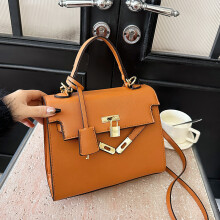 (Dark brown) Stylish Contrast Color Crossbody Bag Handheld Kelly Bag