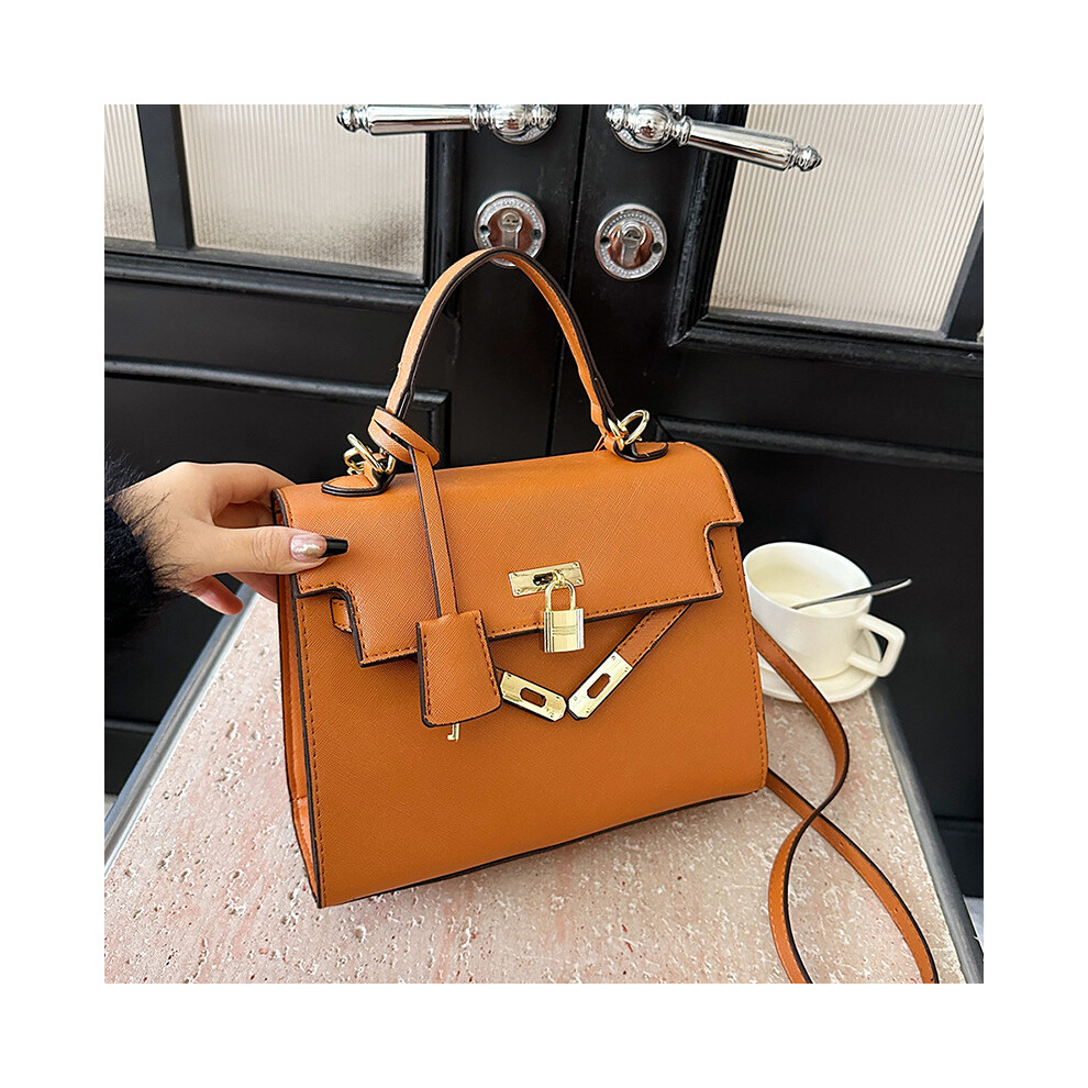 (Dark Brown) Stylish Contrast Color Crossbody Bag Handheld Kelly Bag Black