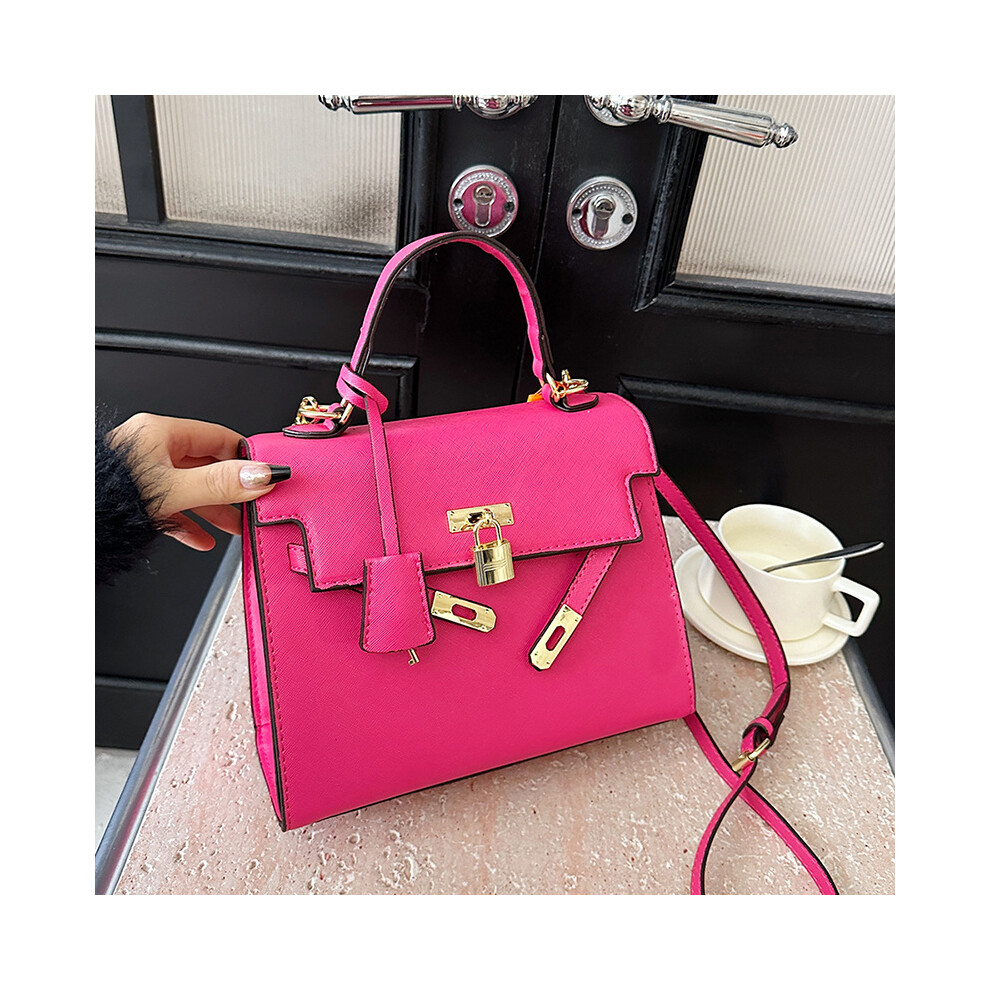 (Rose Red) Stylish Contrast Color Crossbody Bag Handheld Kelly Bag Black