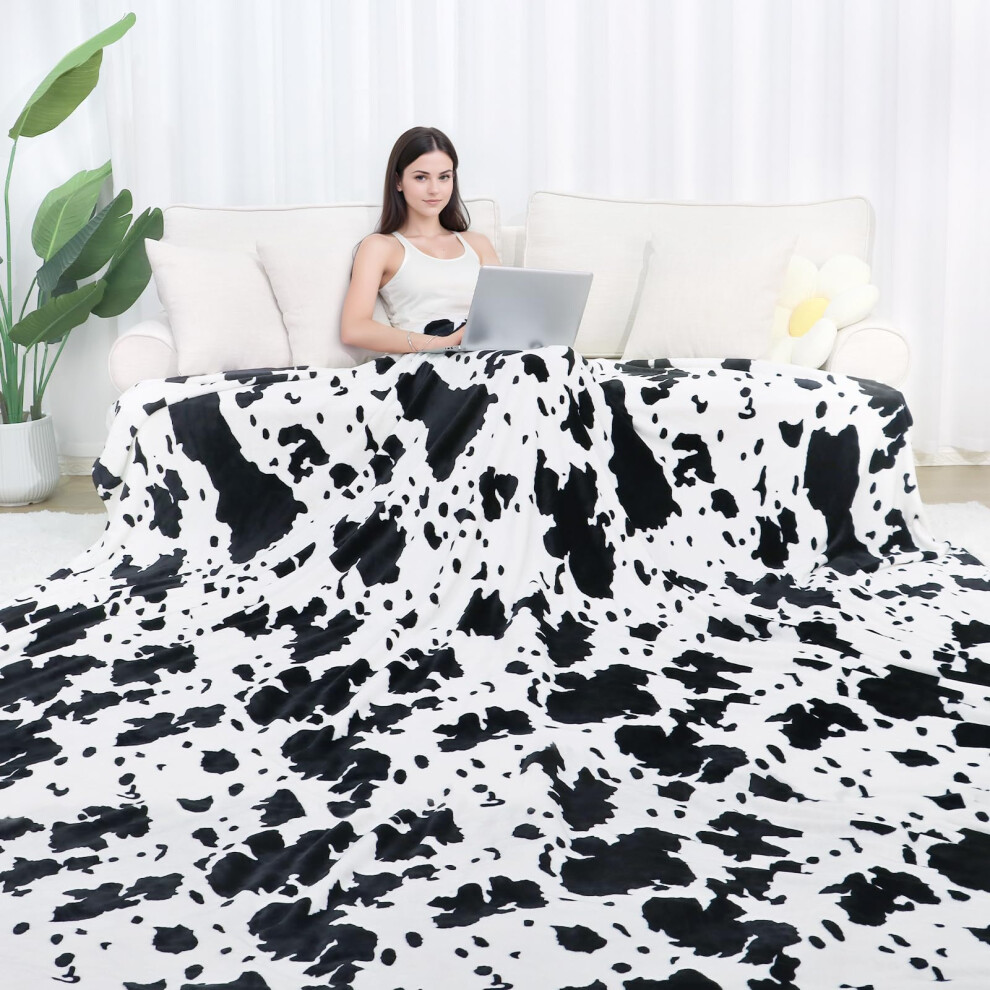 Cow Print Microfiber King Size Bed Blanket Black And White Lightweight King Blanket For Bed 90""x108"" Large Fleece Cozy Bedding Cute Home Decor For A